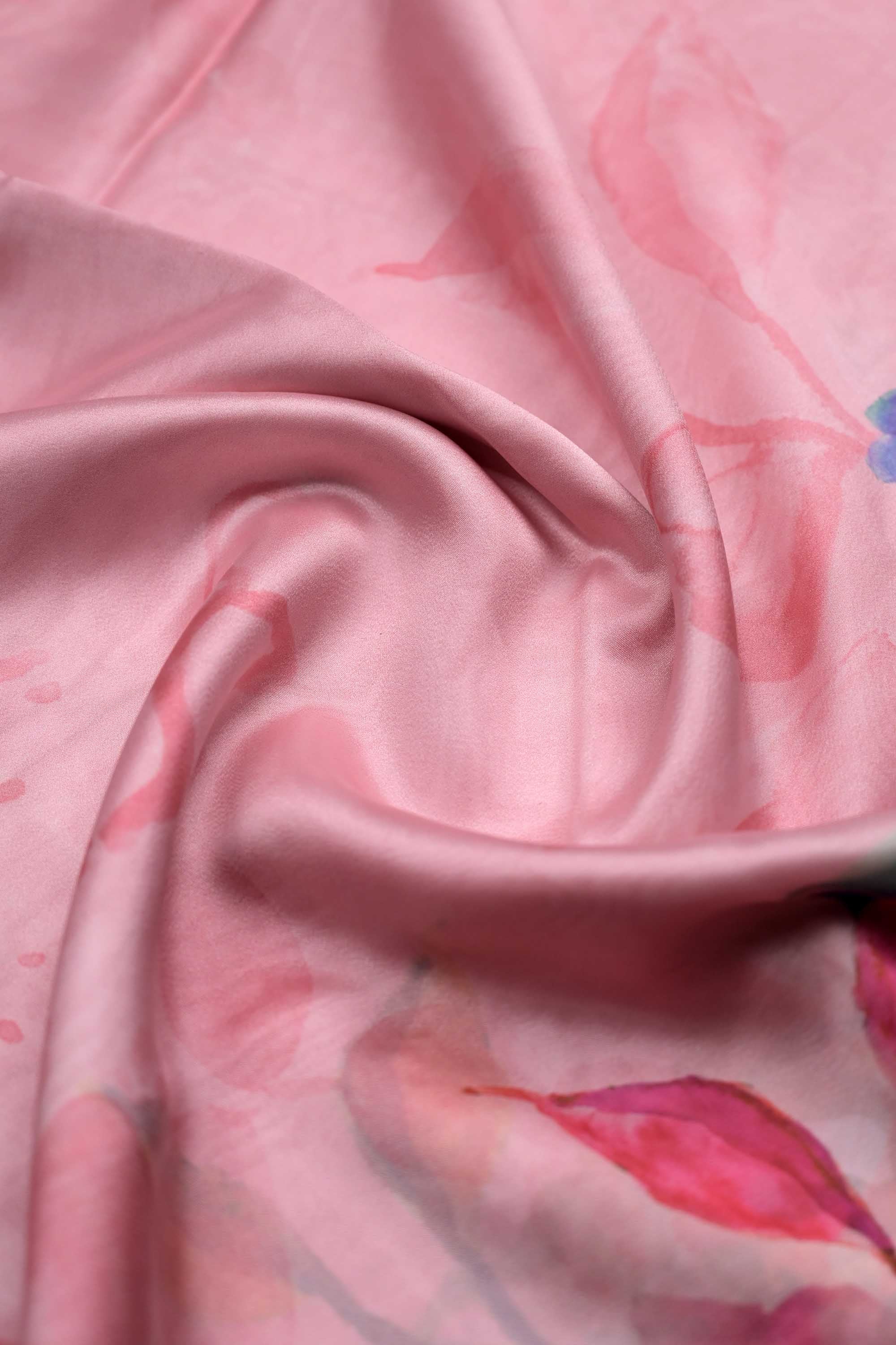 Soya silk saree peach color with allover multi color floral prints, small contrast border and plain blouse