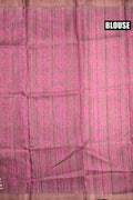 Jute tussar fancy baby pink color allover prints & small printed kaddi border with attached printed blouse