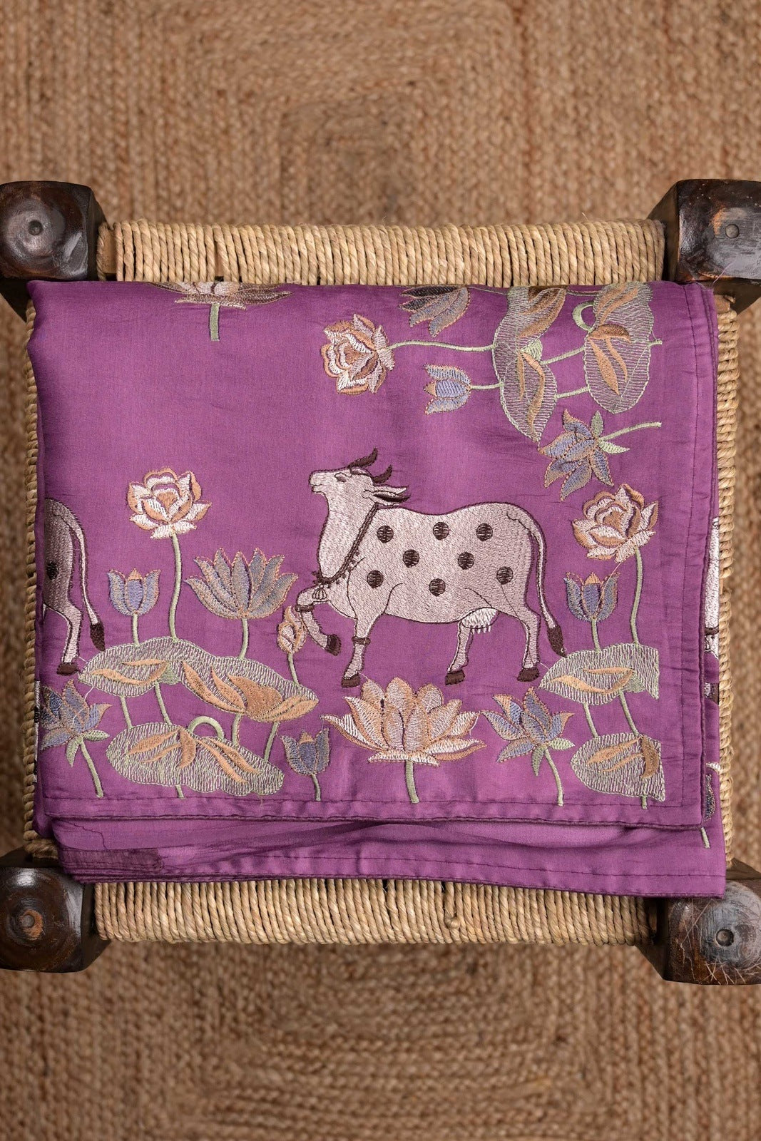 Tussar fancy saree purple color allover thread weaving with self pallu and attached plain blouse