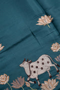 Tussar fancy saree peacock green color allover thread weaving with self pallu and attached plain blouse