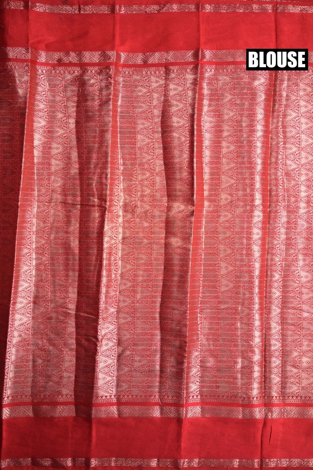 Banaras silk saree green and red with allover gold zari checks weaves, big zari gap border, and brocade blouse