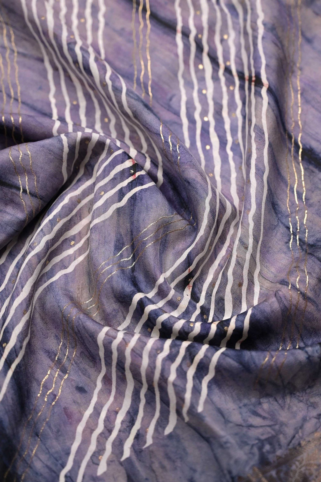 Dola silk fancy saree grey color allover stripes and zari woven border with printed pallu and attached printed blouse