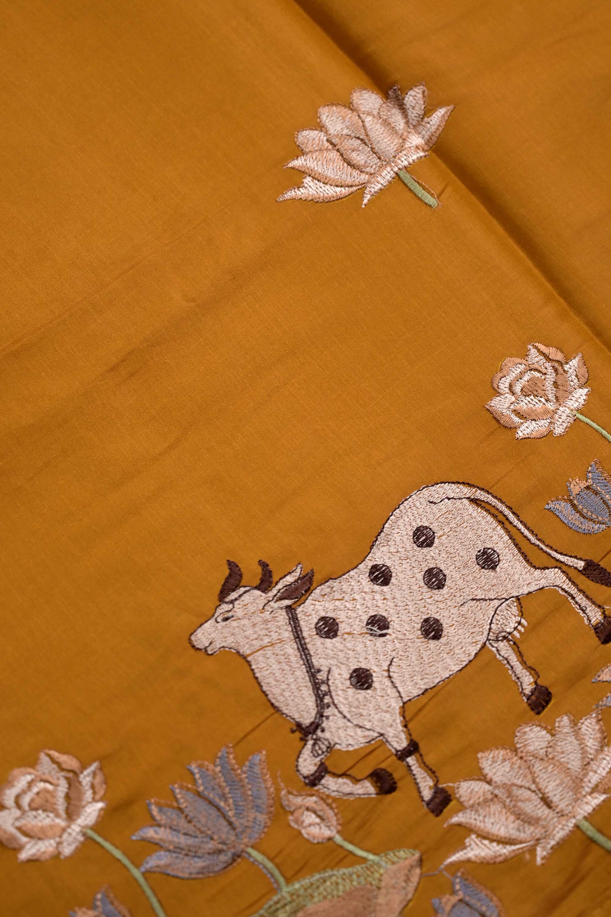Tussar fancy saree golden yellow color allover thread weaving with self pallu and attached plain blouse