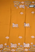 Tussar fancy saree golden yellow color allover thread weaving with self pallu and attached plain blouse