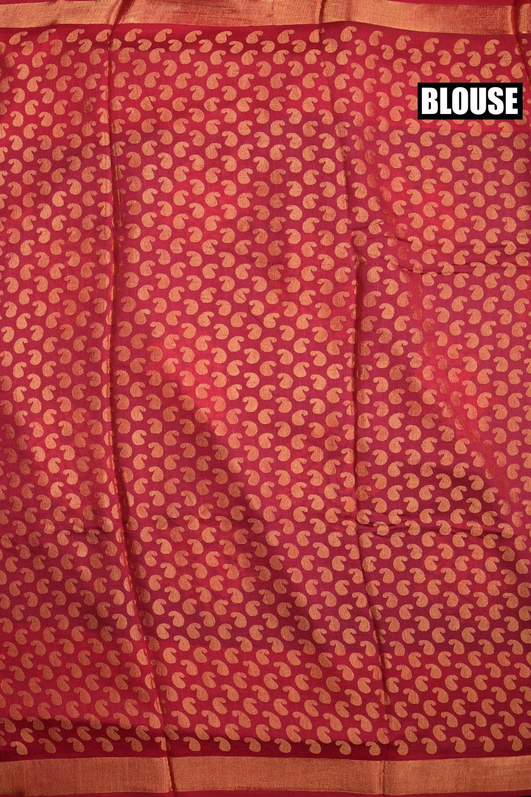 Soft jute saree green and red color allover prints with contrast border and brocade blouse