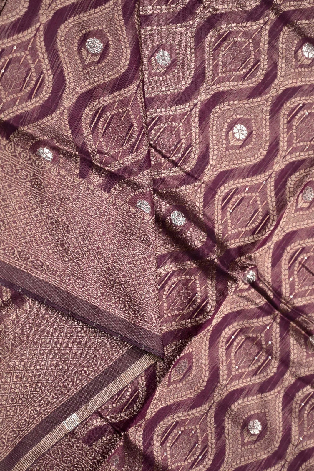Chanderi fancy saree magenta color allover antique zari weaving and zari weaving border with rich pallu and attached brocade blouse