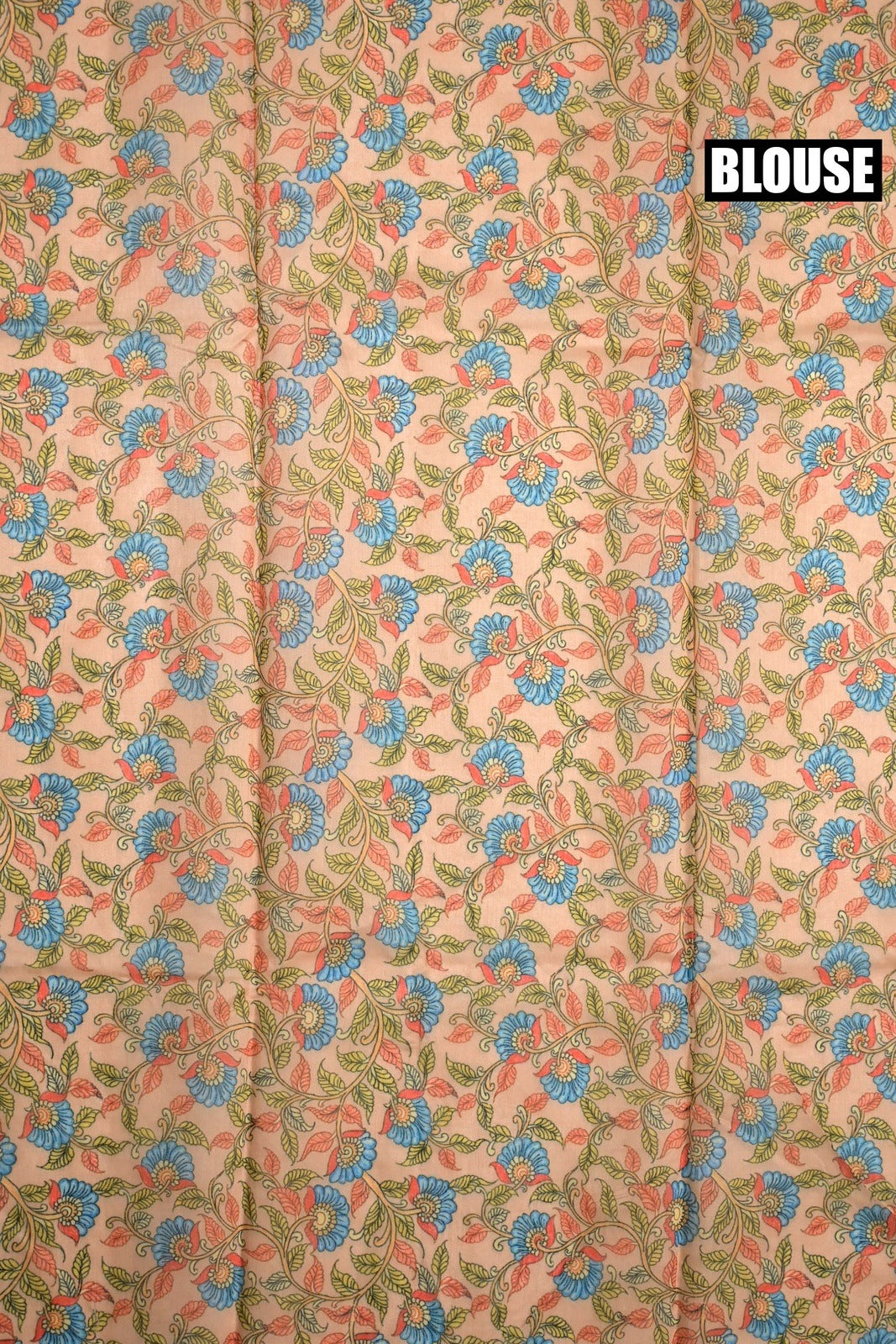 Tussar jute saree light pink color with kalamkari prints, big printed pallu, small kaddi border and printed blouse
