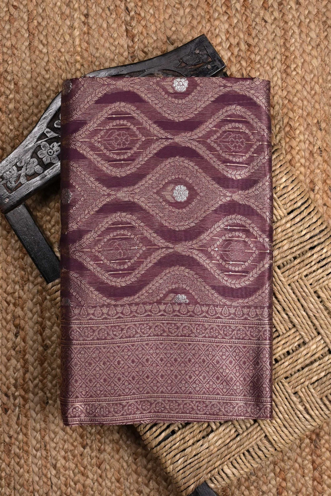 Chanderi fancy saree magenta color allover antique zari weaving and zari weaving border with rich pallu and attached brocade blouse