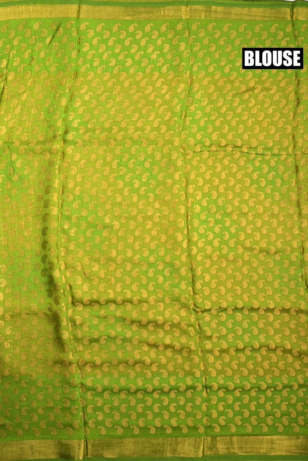 Soft jute saree pink and green color allover floral prints with contrast border and brocade blouse
