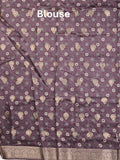 Dola silk fancy saree dark purple color allover prints & zari border with printed pallu and printed blouse