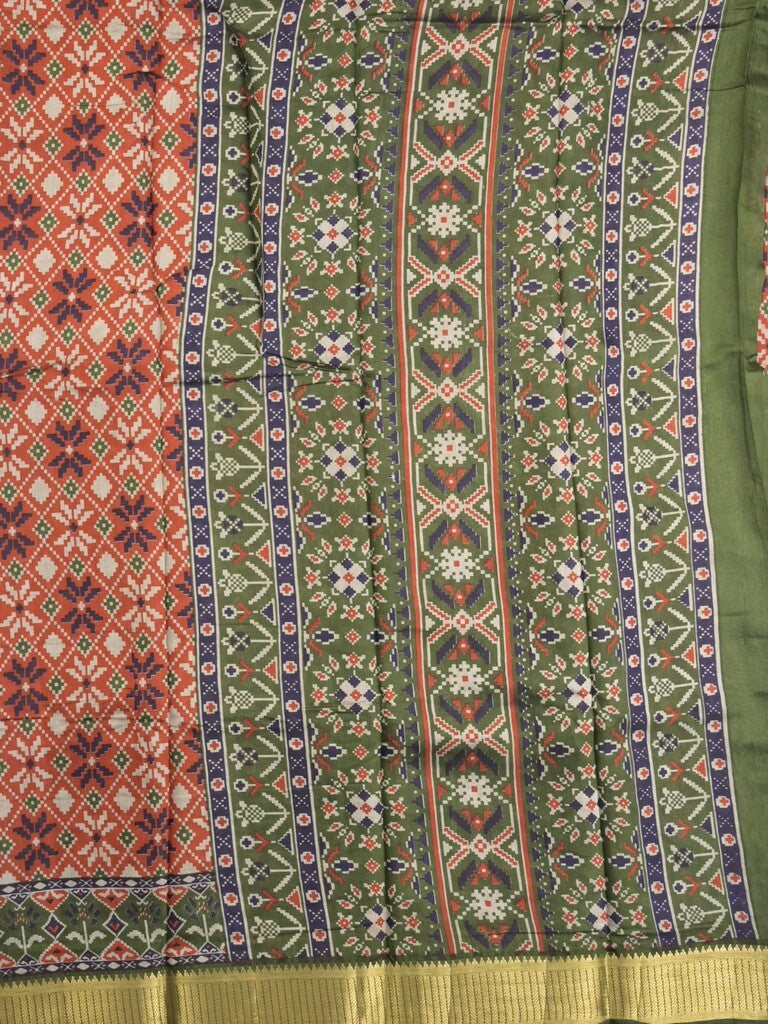 Maheshwari fancy saree orange color allover prints & zari border with contrast printed pallu and blouse