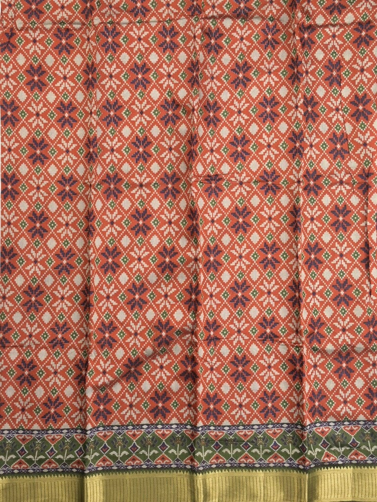 Maheshwari fancy saree orange color allover prints & zari border with contrast printed pallu and blouse