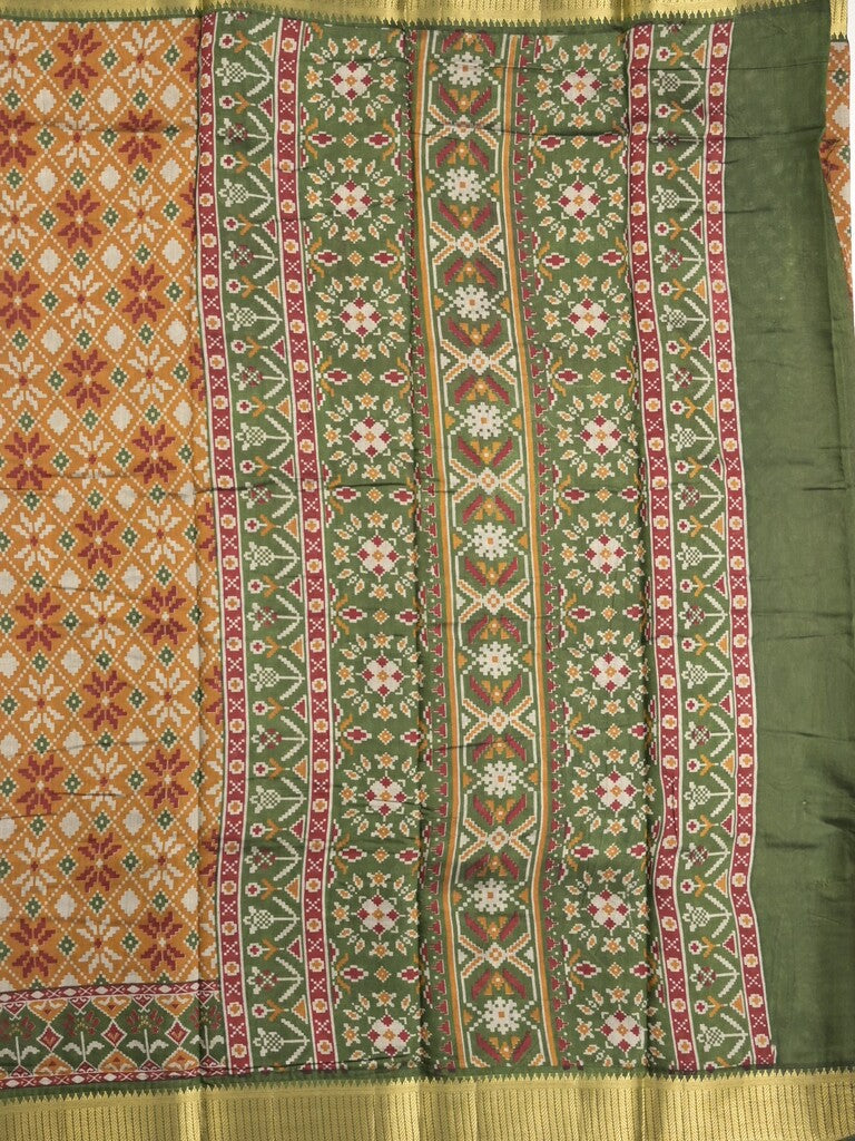 Maheshwari fancy saree mustard yellow color allover prints & zari border with contrast printed pallu and blouse