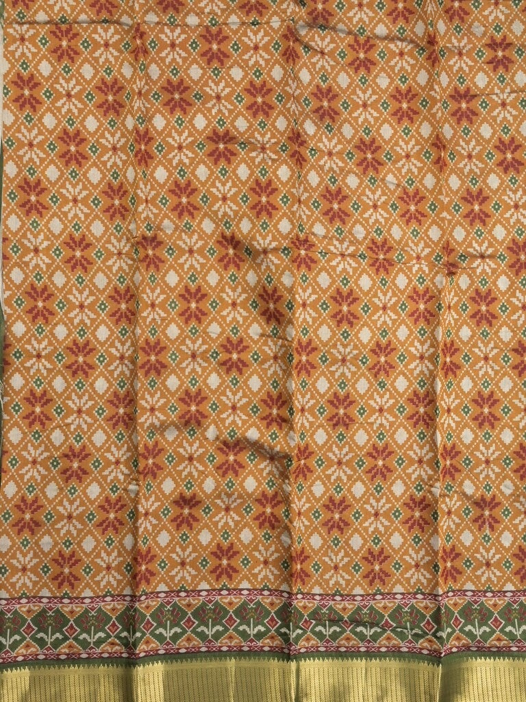 Maheshwari fancy saree mustard yellow color allover prints & zari border with contrast printed pallu and blouse