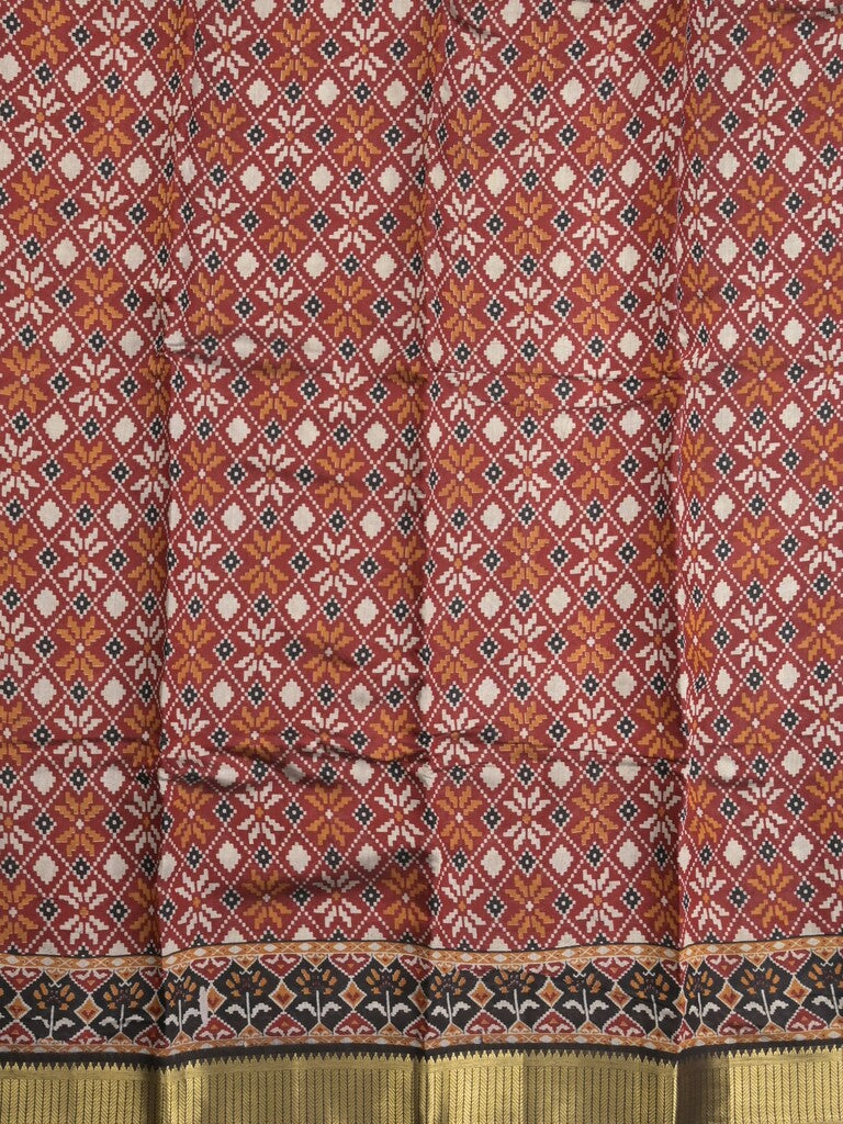 Maheshwari fancy saree maroon color allover prints & zari border with contrast printed pallu and blouse