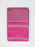 Banaras fancy saree pink color with allover zari stripes, gap border with brocade pallu and attached blouse