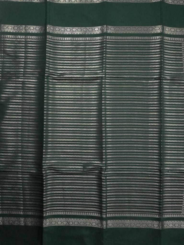 Banaras fancy saree green color with allover zari stripes, gap border with brocade pallu and attached blouse