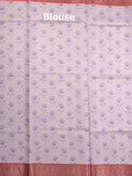 Banaras digital print fancy sarees pastel purple color allover prints & zari border with short pallu and contrast blouse