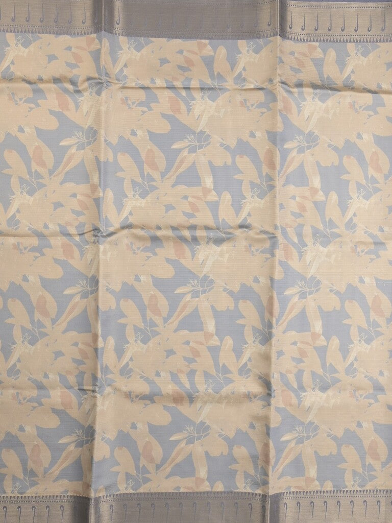 Banaras digital print fancy sarees half white color allover prints & zari border with short pallu and contrast blouse