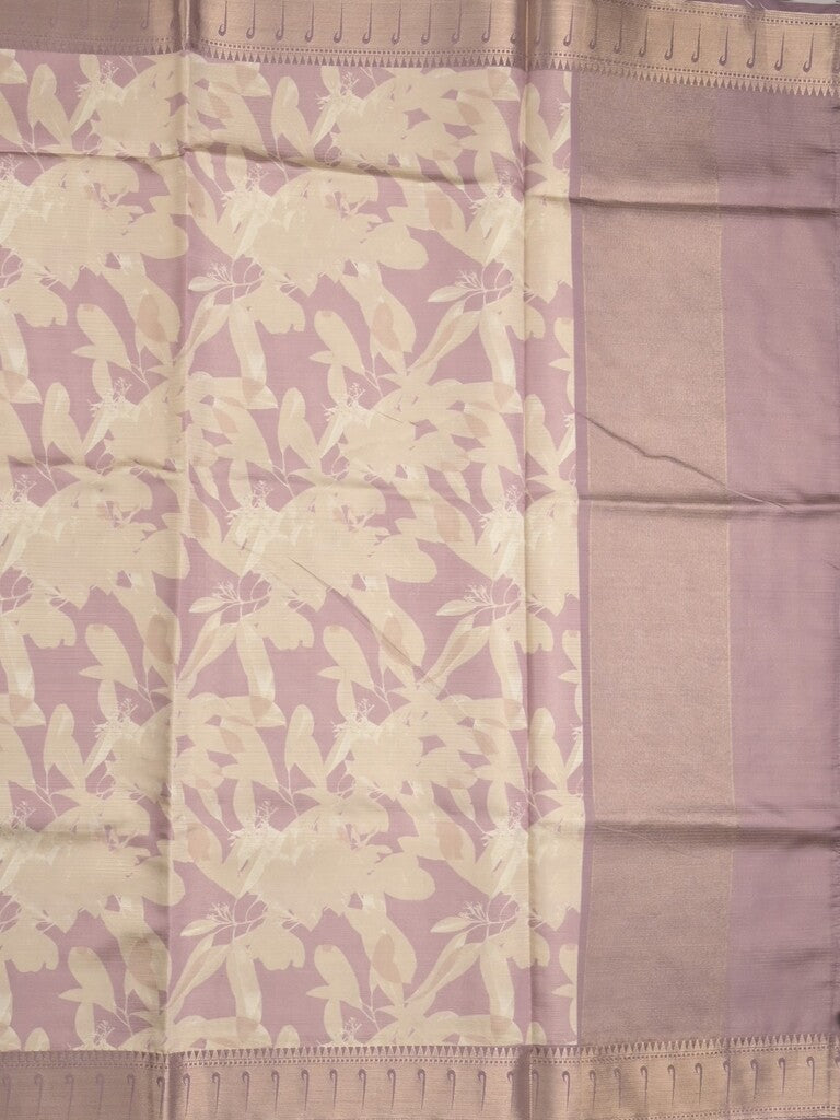 Banaras digital print fancy sarees half white color allover prints & zari border with short pallu and contrast blouse