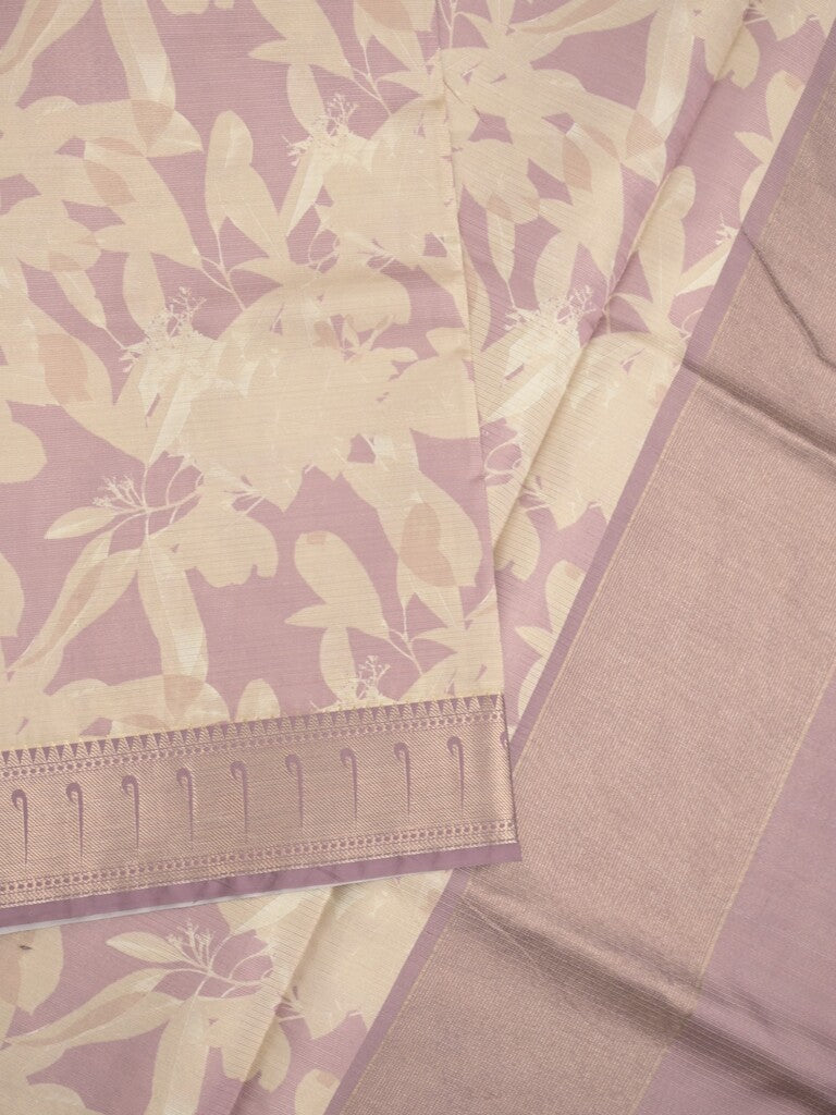 Banaras digital print fancy sarees half white color allover prints & zari border with short pallu and contrast blouse