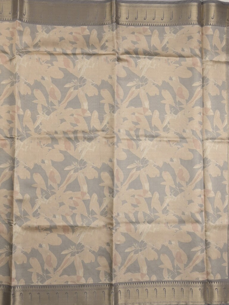 Banaras digital print fancy sarees half white color allover prints & zari border with short pallu and contrast blouse