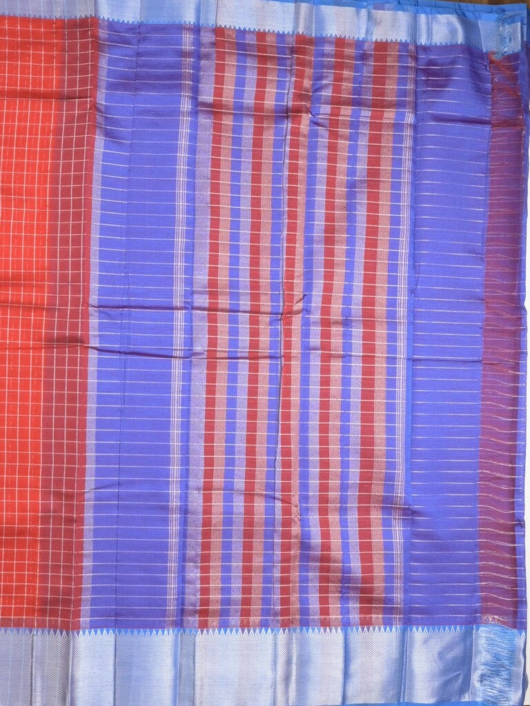 Mangalagiri fancy saree red color allover zari checks & kaddi border with contrast pallu and plain blouse