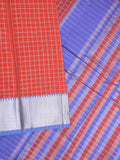 Mangalagiri fancy saree red color allover zari checks & kaddi border with contrast pallu and plain blouse