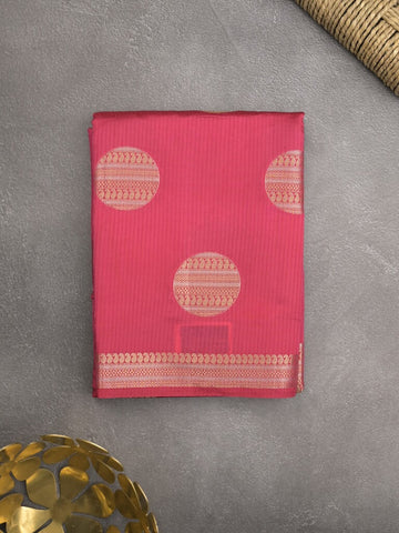 Dupion fancy saree pink color allover zari weaves & zari border with short pallu and attached blouse