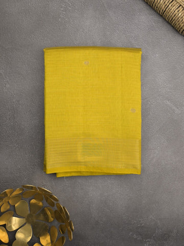 Dupion fancy saree golden yellow color allover zari motifs & zari border with short pallu and attached blouse