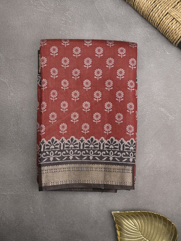 Maheshwari fancy saree red color allover prints & zari border with printed pallu and plain blouse