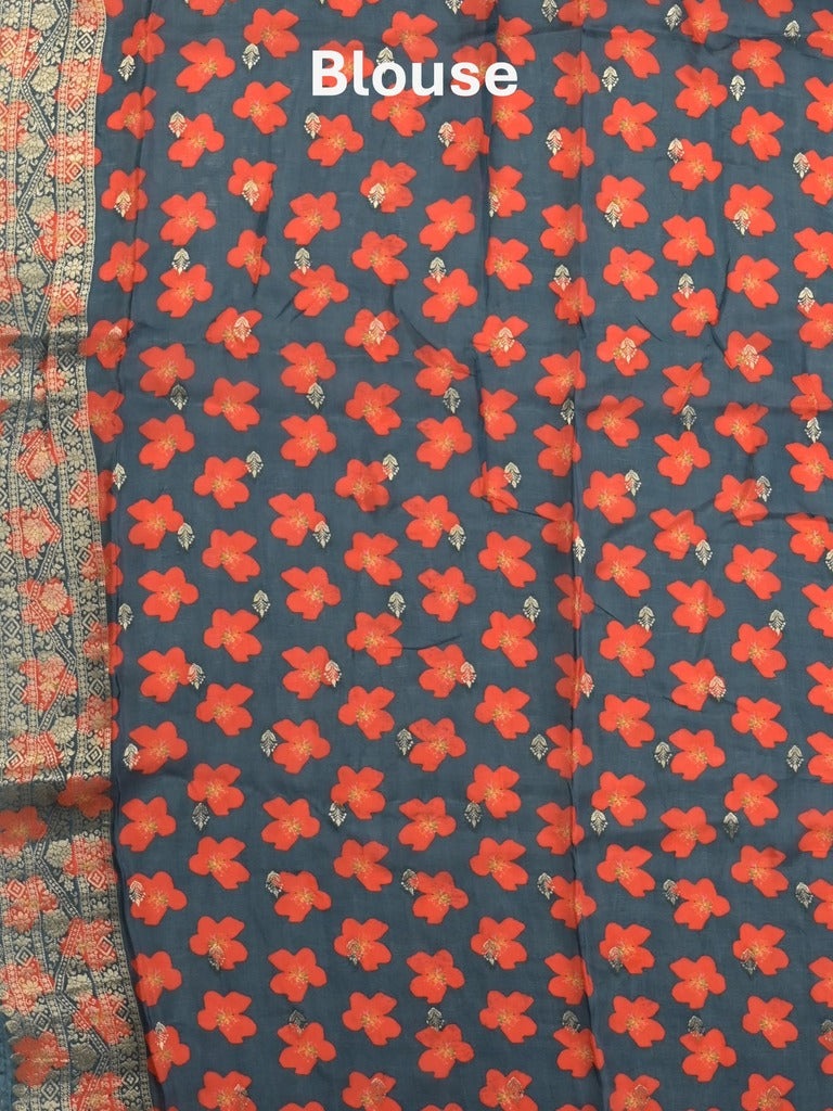 Dola silk fancy saree white color allover prints & zari border with printed pallu and attached blouse