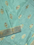 Dola silk fancy saree sky blue color allover prints & zari border with printed pallu and attached blouse