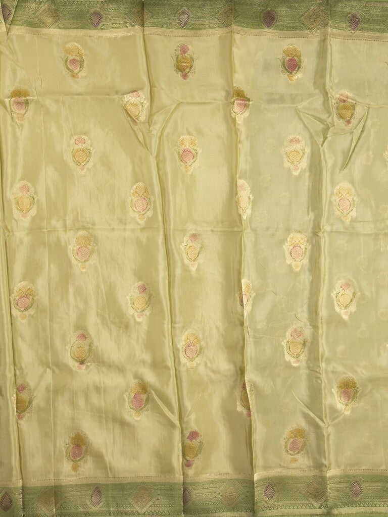 Dola silk fancy saree cream color allover prints & zari border with printed pallu and attached blouse