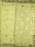 Dola silk fancy saree pista green color allover prints & zari border with printed pallu and attached blouse