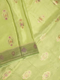 Dola silk fancy saree pista green color allover prints & zari border with printed pallu and attached blouse
