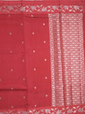 Raw mango fancy saree cherry red color allover zari motifs & zari border with rich pallu and attached blouse