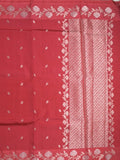 Raw mango fancy saree red color allover zari motifs & zari border with rich pallu and attached blouse