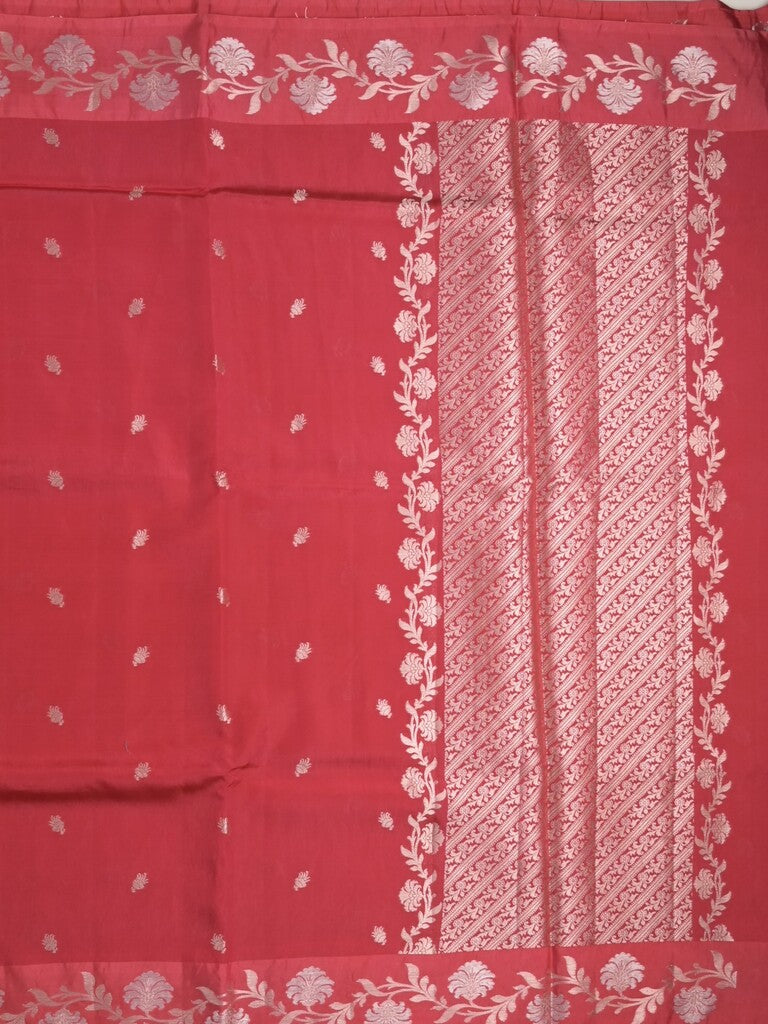 Raw mango fancy saree red color allover zari motifs & zari border with rich pallu and attached blouse