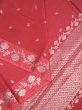 Raw mango fancy saree red color allover zari motifs & zari border with rich pallu and attached blouse