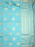 Dupion fancy saree sky blue color allover zari weaves & zari border with short pallu and attached blouse