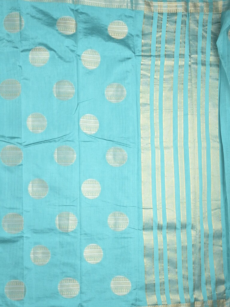 Dupion fancy saree sky blue color allover zari weaves & zari border with short pallu and attached blouse