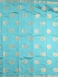 Dupion fancy saree sky blue color allover zari weaves & zari border with short pallu and attached blouse