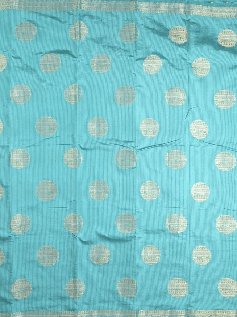 Dupion fancy saree sky blue color allover zari weaves & zari border with short pallu and attached blouse