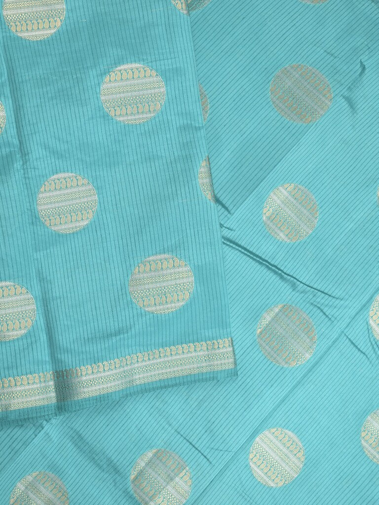 Dupion fancy saree sky blue color allover zari weaves & zari border with short pallu and attached blouse