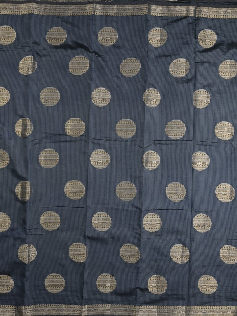 Dupion fancy saree navy blue color allover zari weaves & zari border with short pallu and attached blouse