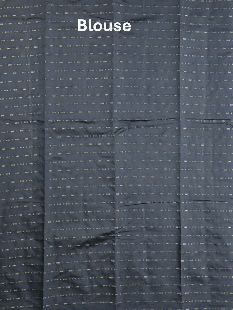 Dupion fancy saree navy blue color allover zari weaves & zari border with short pallu and attached blouse