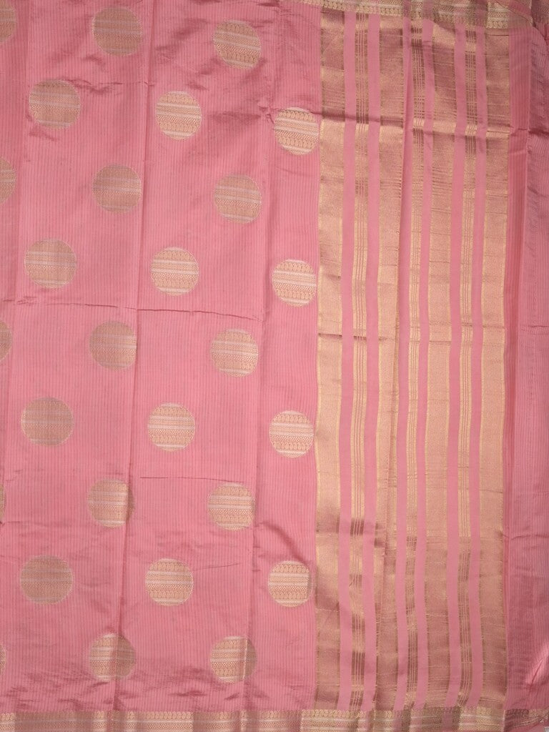 Dupion fancy saree baby pink color allover zari weaves & zari border with short pallu and attached blouse