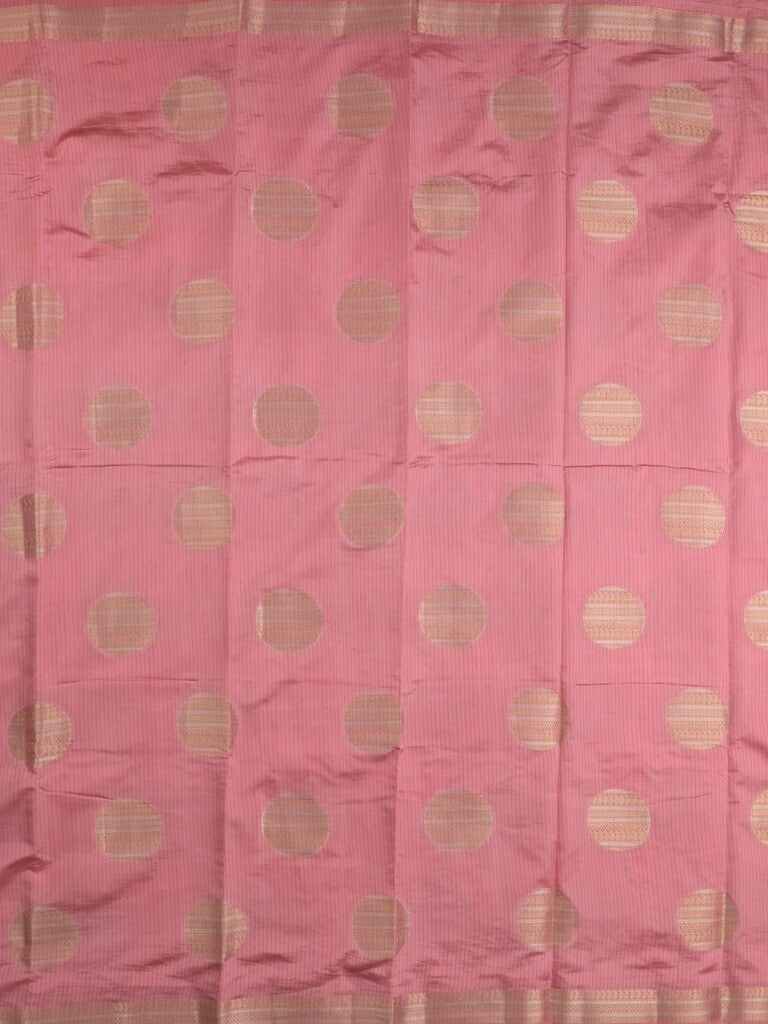 Dupion fancy saree baby pink color allover zari weaves & zari border with short pallu and attached blouse