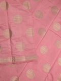 Dupion fancy saree baby pink color allover zari weaves & zari border with short pallu and attached blouse
